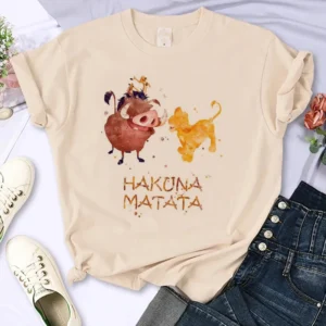 T-shirt do Rei Leão Disney para mulheres, top Kawaii engraçado, camiseta Harajuku, roupas femininas, Hakuna Matata, anos 90