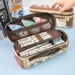 Estojo de lápis multi-camada de grande capacidade One Piece, papelaria Luffy Anime Cartoon Zoro, bolsa personalizada para meninos e meninas