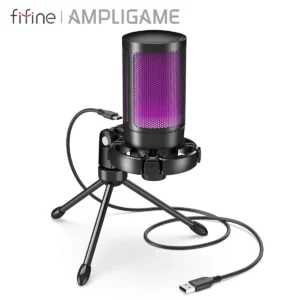 Ampligame-FIFINE USB Gaming Microfone com Light-Touch Mute, Microfone Condensador com Tripé para PC,PS4, PS4, 5,Laptop Streaming-A2