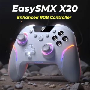 EasySMX X20 Controle PC Controlador Sem Fio Gamepad Aprimorado Controle Compatível com PC/NS/TV/Telefone/Laptop, Salão Micro Gatilhos Joystick RGB Efeito