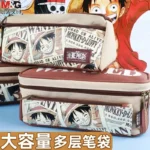 Estojo de lápis multi-camada de grande capacidade One Piece, papelaria Luffy Anime Cartoon Zoro, bolsa personalizada para meninos e meninas