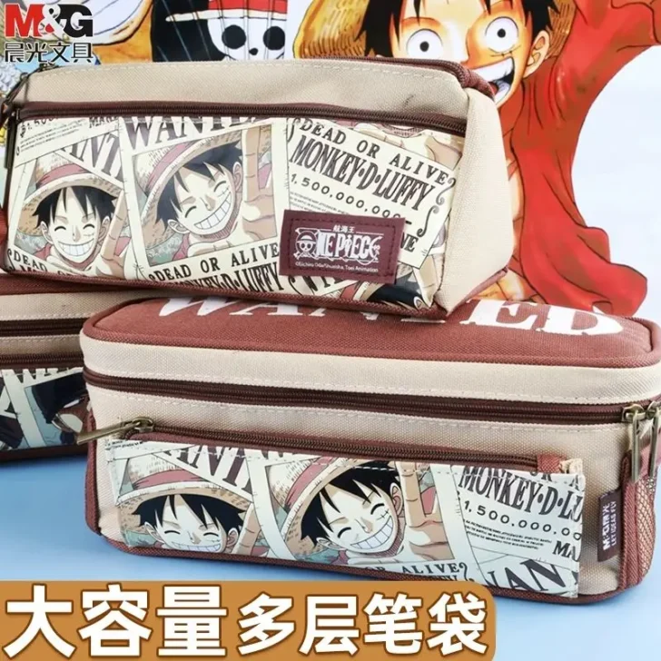 Estojo de lápis multi-camada de grande capacidade One Piece, papelaria Luffy Anime Cartoon Zoro, bolsa personalizada para meninos e meninas