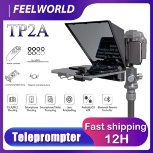 Feelworld tp2a teleprompter portátil de 8 polegadas suporta até smartphone/dslr tablet laptop camara bt anéis adaptadores de lente de controle