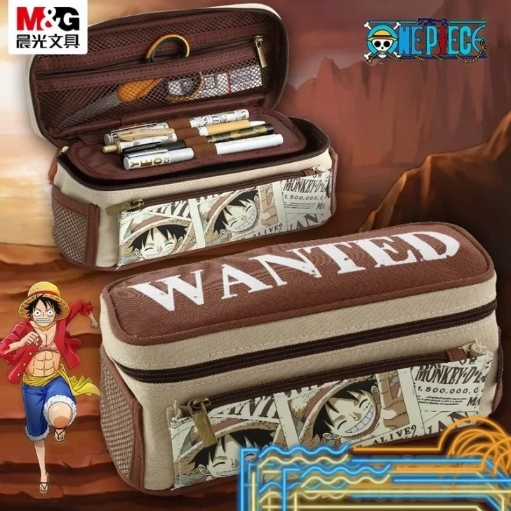 Estojo de lápis multi-camada de grande capacidade One Piece, papelaria Luffy Anime Cartoon Zoro, bolsa personalizada para meninos e meninas