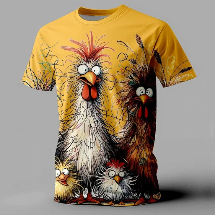 Camiseta com estampa animal engraçada masculina, camiseta casual de manga curta, pulôver com o pescoço, roupas extragrandes, moda de rua, verão