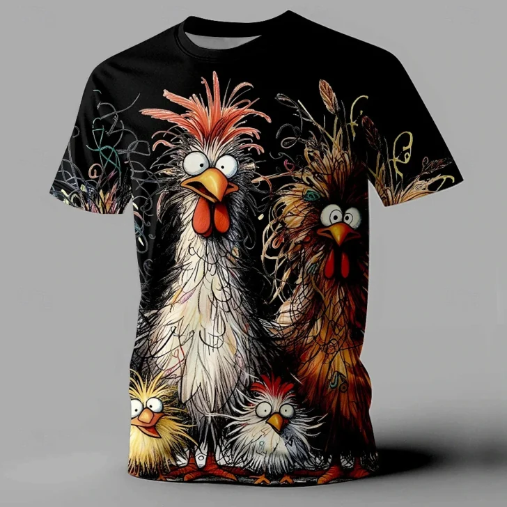 Camiseta com estampa animal engraçada masculina, camiseta casual de manga curta, pulôver com o pescoço, roupas extragrandes, moda de rua, verão