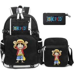 One Piece Grande Capacidade Anime Mochila, Monkey D., 3pcs por conjunto Luffy Schoolbag para estudantes, mochilas para adolescentes, volta à escola, menino e menina